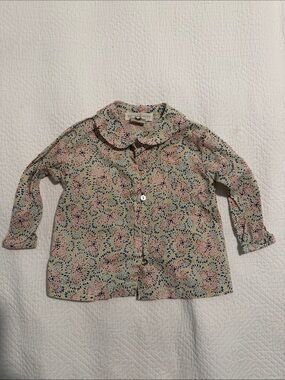 Serendipity Organics Floral Button-Up Blouse in Pink, Blue & Cream